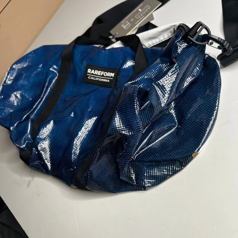 Rareform California Light Duffle Bag Repurposed Billboard Vinyl Blue White NEW